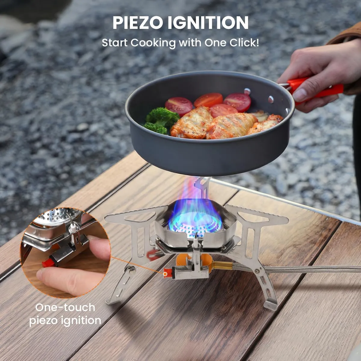 Portable Camping Stove with Propane Adapter - GEEKHOM 3800W Windproof Gas Stove Foldable Backpacking Stove, Piezo Ignition & Stable Pot Support for Outdoor Cooking Hiking