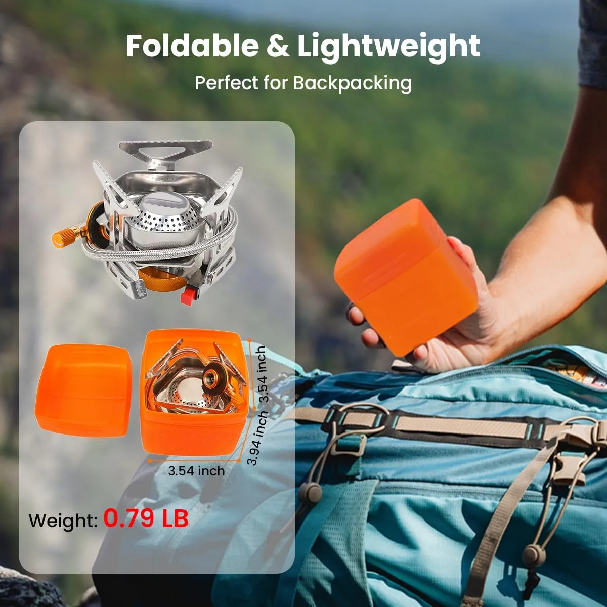 Portable Camping Stove with Propane Adapter - GEEKHOM 3800W Windproof Gas Stove Foldable Backpacking Stove, Piezo Ignition & Stable Pot Support for Outdoor Cooking Hiking