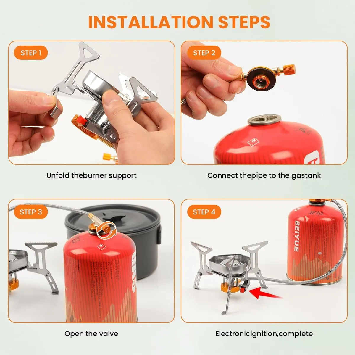 Portable Camping Stove with Propane Adapter - GEEKHOM 3800W Windproof Gas Stove Foldable Backpacking Stove, Piezo Ignition & Stable Pot Support for Outdoor Cooking Hiking