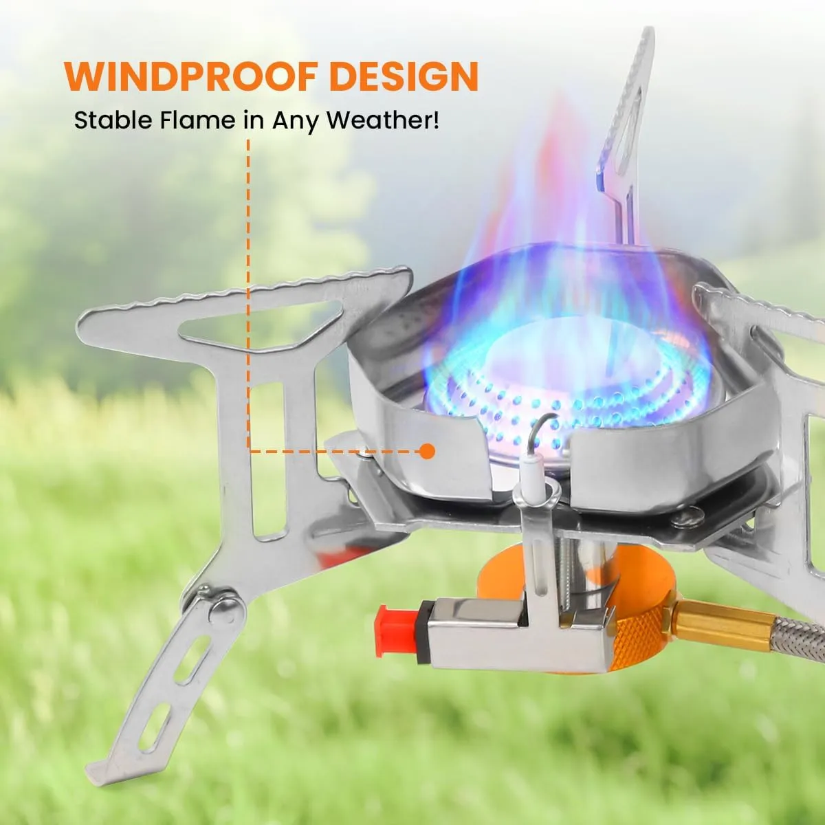 Portable Camping Stove with Propane Adapter - GEEKHOM 3800W Windproof Gas Stove Foldable Backpacking Stove, Piezo Ignition & Stable Pot Support for Outdoor Cooking Hiking