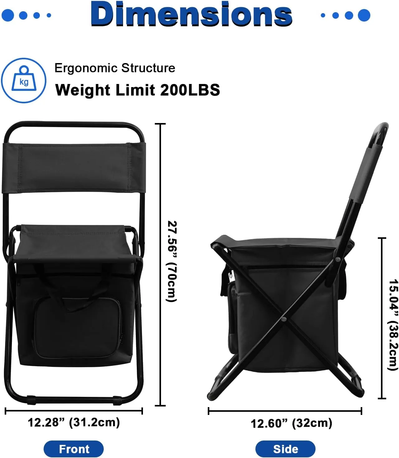 Portable Foldable Fishing Chair with Storage Bag, Lightweight Backrest Stool Compact Folding Chair Seat, Outdoor Backrest Stool with Folding Backpack for Camping Hunting (Black)
