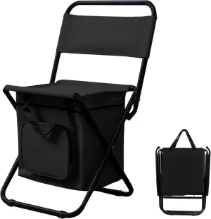 Portable Foldable Fishing Chair with Storage Bag, Lightweight Backrest Stool Compact Folding Chair Seat, Outdoor Backrest Stool with Folding Backpack for Camping Hunting (Black)