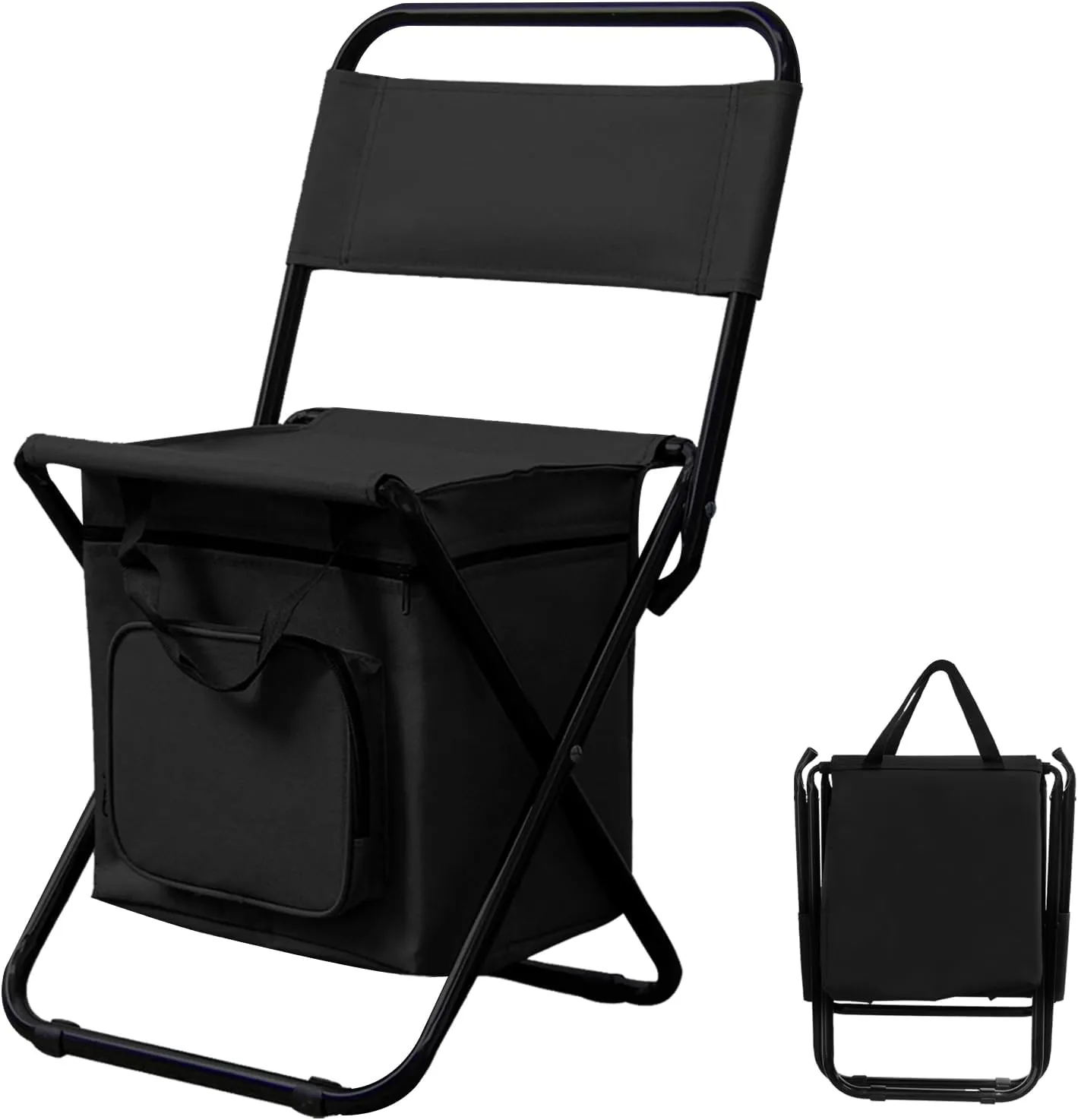 Portable Foldable Fishing Chair with Storage Bag, Lightweight Backrest Stool Compact Folding Chair Seat, Outdoor Backrest Stool with Folding Backpack for Camping Hunting (Black)