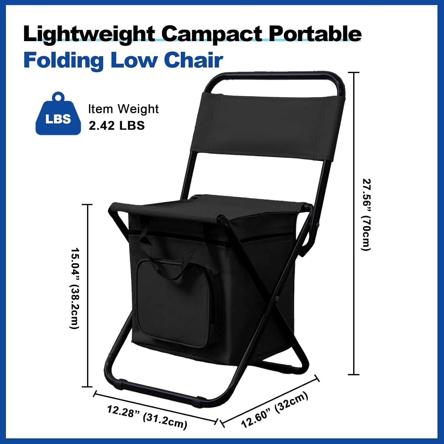 Portable Foldable Fishing Chair with Storage Bag, Lightweight Backrest Stool Compact Folding Chair Seat, Outdoor Backrest Stool with Folding Backpack for Camping Hunting (Black)