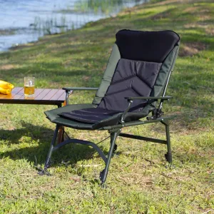 Portable Folding Reclining Camping Chair with Adjustable Backrest, Comfortable for Indoor and Outdoor Use, Green and Black