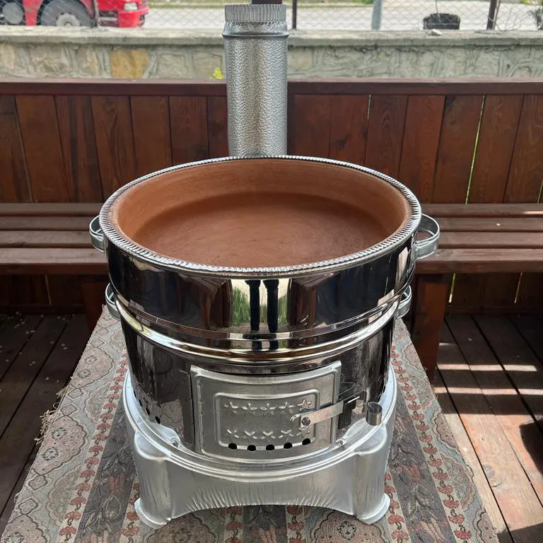 Portable Guvec Mangal Soba Clay Grill Barbecue Stove 15-inch for Outdoor Camping Chrome Stove