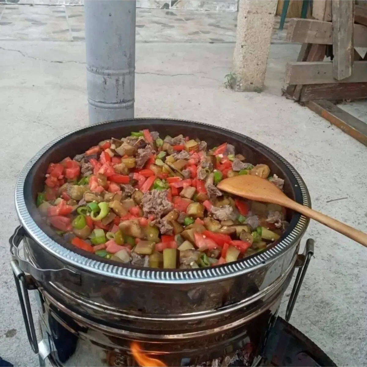 Portable Guvec Mangal Soba Clay Grill Barbecue Stove 15-inch for Outdoor Camping Chrome Stove