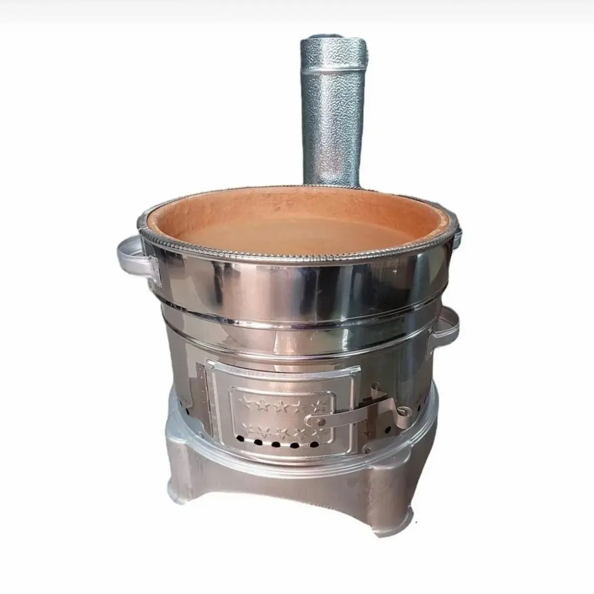 Portable Guvec Mangal Soba Clay Grill Barbecue Stove 15-inch for Outdoor Camping Chrome Stove