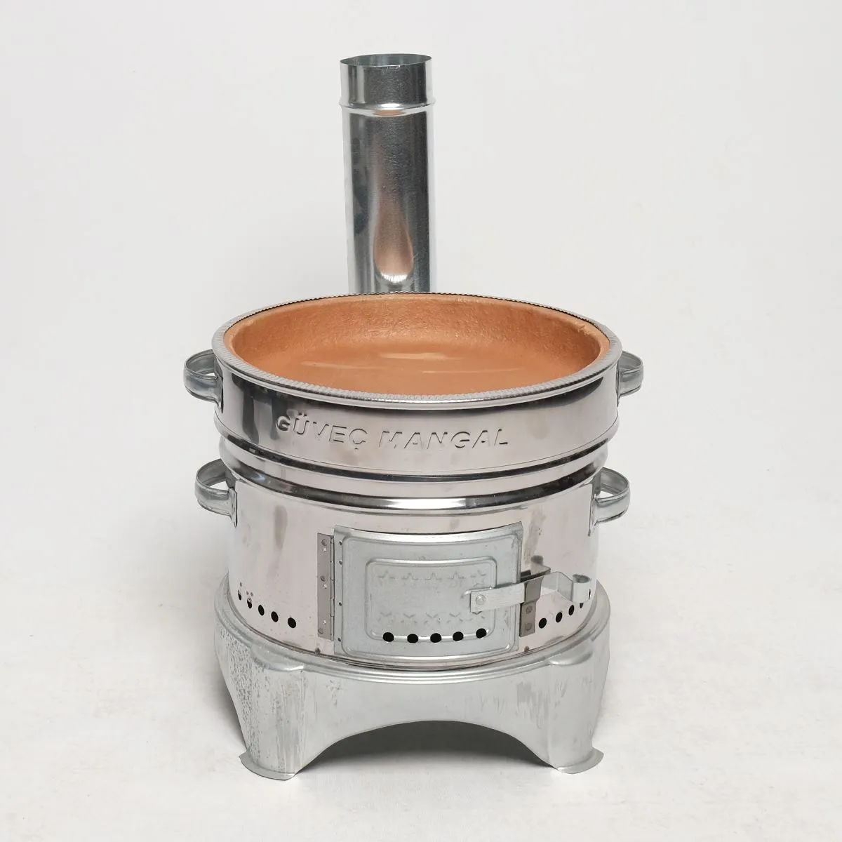 Portable Guvec Mangal Soba Clay Grill Barbecue Stove 15-inch for Outdoor Camping Chrome Stove