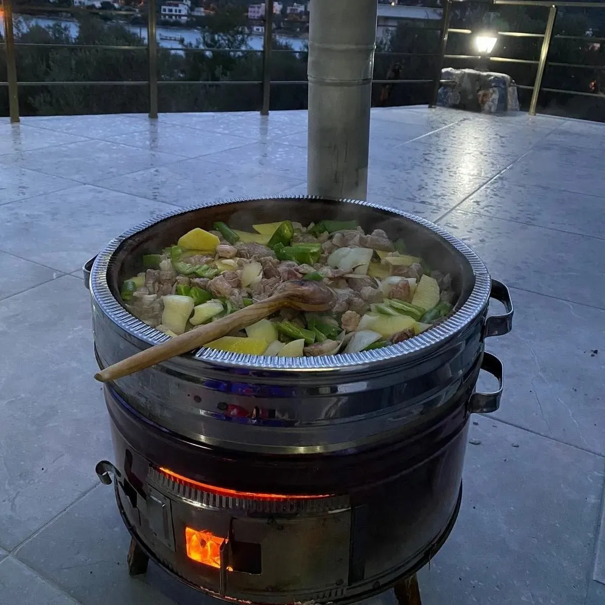 Portable Guvec Mangal Soba Clay Grill Barbecue Stove 15-inch for Outdoor Camping Chrome Stove