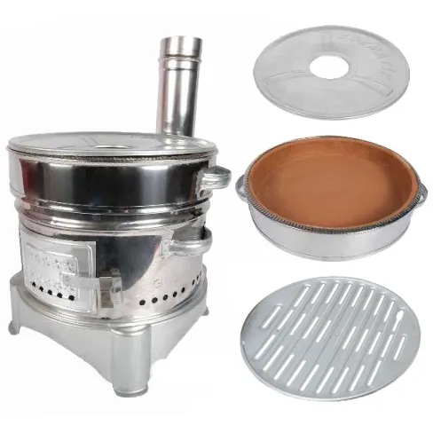 Portable Guvec Mangal Soba Clay Grill Barbecue Stove 15-inch for Outdoor Camping Chrome Stove