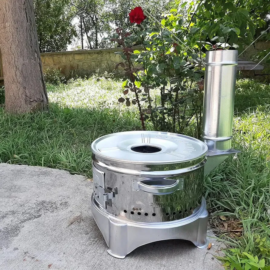 Portable Guvec Mangal Soba Clay Grill Barbecue Stove 15-inch for Outdoor Camping Chrome Stove