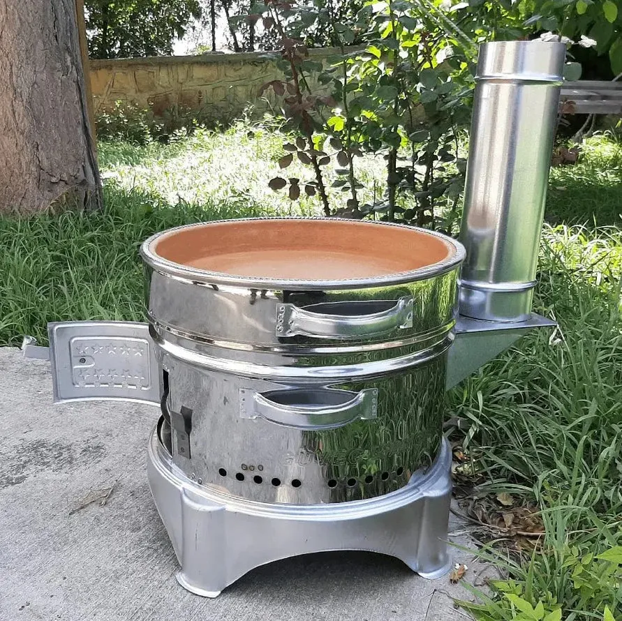 Portable Guvec Mangal Soba Clay Grill Barbecue Stove 15-inch for Outdoor Camping Chrome Stove