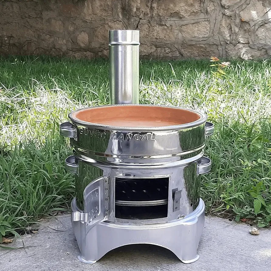 Portable Guvec Mangal Soba Clay Grill Barbecue Stove 15-inch for Outdoor Camping Chrome Stove