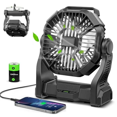 Portable Rechargeable Camping Fan for Tent,10400mAh Battery Operated Outdoor Fan