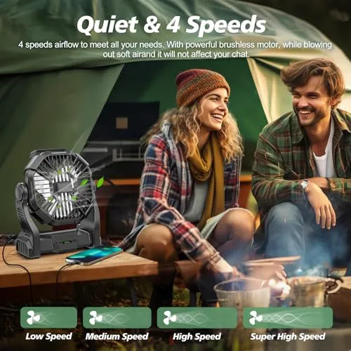 Portable Rechargeable Camping Fan for Tent,10400mAh Battery Operated Outdoor Fan