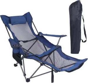 Portable Reclining Camping Chair with Footrest Lightweight Folding Mesh Chair with Adjustable Backrest Reclining Chair for Adults
