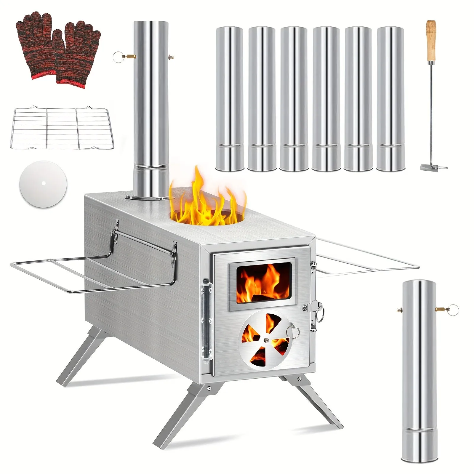 Portable Tent Stove Outdoor portable wood burning stove, tent heating stove, camping, ice fishing, cooking, hiking, travelling