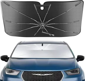 Portable Windshield Sunshade Umbrella Custom Fit for Chrysler Pacifica Minivan 2017-2025, 2 in1 Ice Crystal Durable Compact Shade Umbrella UPF50  UV Front Window Heat Insulation Protection