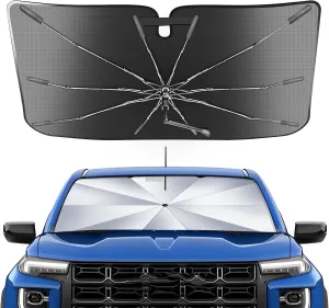 Portable Windshield Sunshade Umbrella Custom Fit for GMC Sierra 1500 2500 3500 2019-2025, 2 in1 Ice Crystal Durable Compact Shade Umbrella UPF50  UV Front Window Heat Insulation Protection