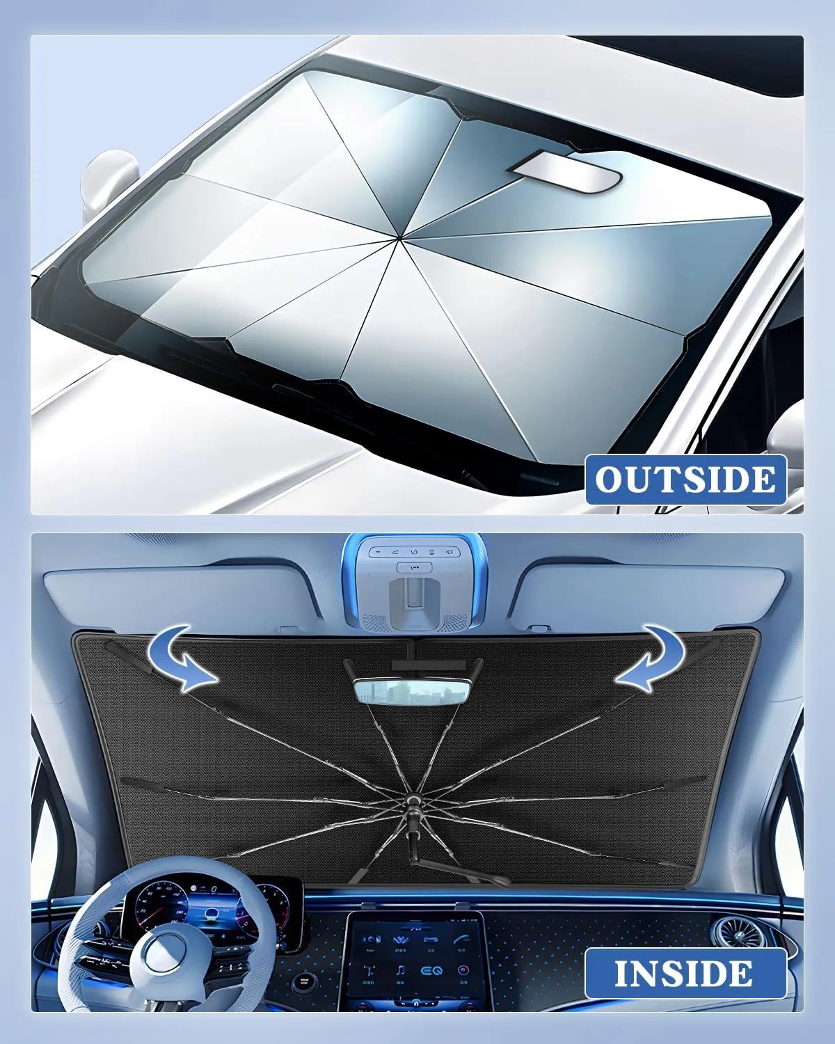 Portable Windshield Sunshade Umbrella for 2023-2025 Lexus RX Models 350/350h/350 F Sport/ 350L, 2 in1 Ice Crystal Durable Compact Shade Umbrella UPF50  UV Front Window Protection Outdoor Camping
