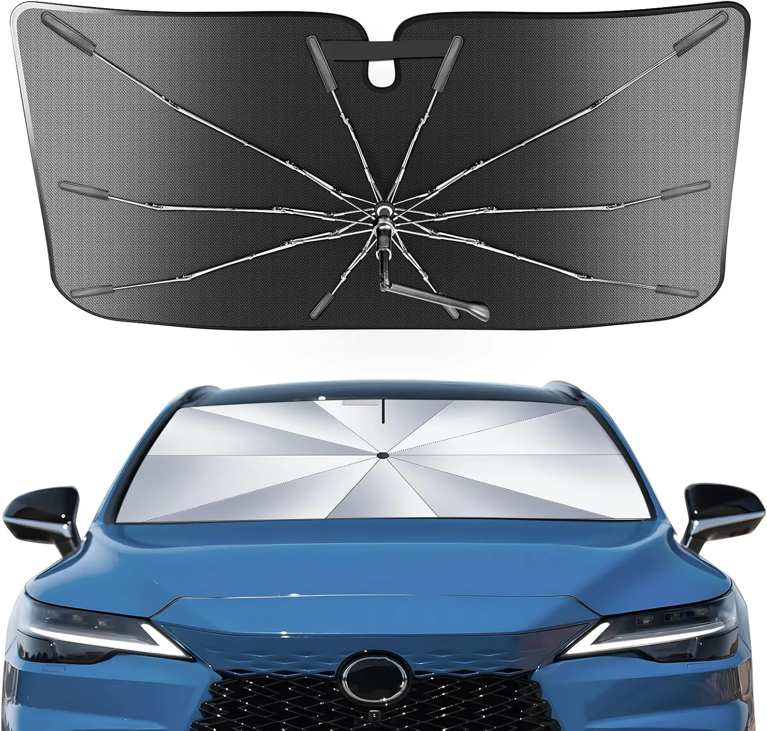 Portable Windshield Sunshade Umbrella for 2023-2025 Lexus RX Models 350/350h/350 F Sport/ 350L, 2 in1 Ice Crystal Durable Compact Shade Umbrella UPF50  UV Front Window Protection Outdoor Camping