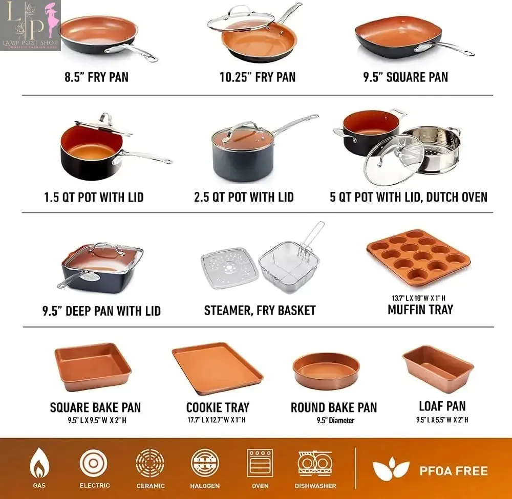 Pots and Pans Set – Ceramic Bakeware, Nonstick Cookware with Lids