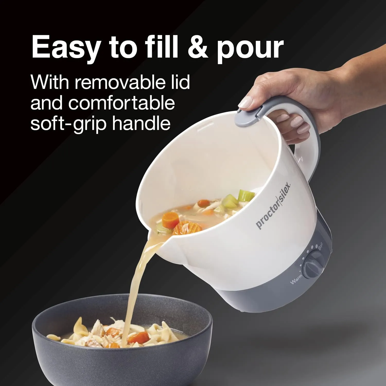 Proctor Silex 32oz Adjustable Temperature Hot Pot, Electric Kettle for Tea, Boiling Water, Cooking Ramen, Noodles and Soup, PFAS-Free Nonstick Coating, White (48507MN)