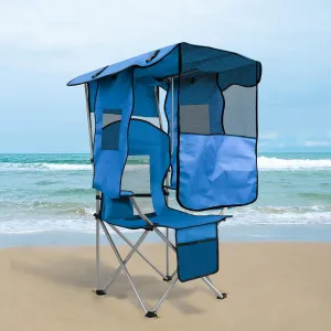 ptlsy Camping Chair with Adjustable Shade Canopy, Portable Folding Chair for Adults, Heavy Duty Outdoor Sports, Beach, Camping, Fishing - Phone & Cup Holder, Cooler Bag, Supports 330LBS
