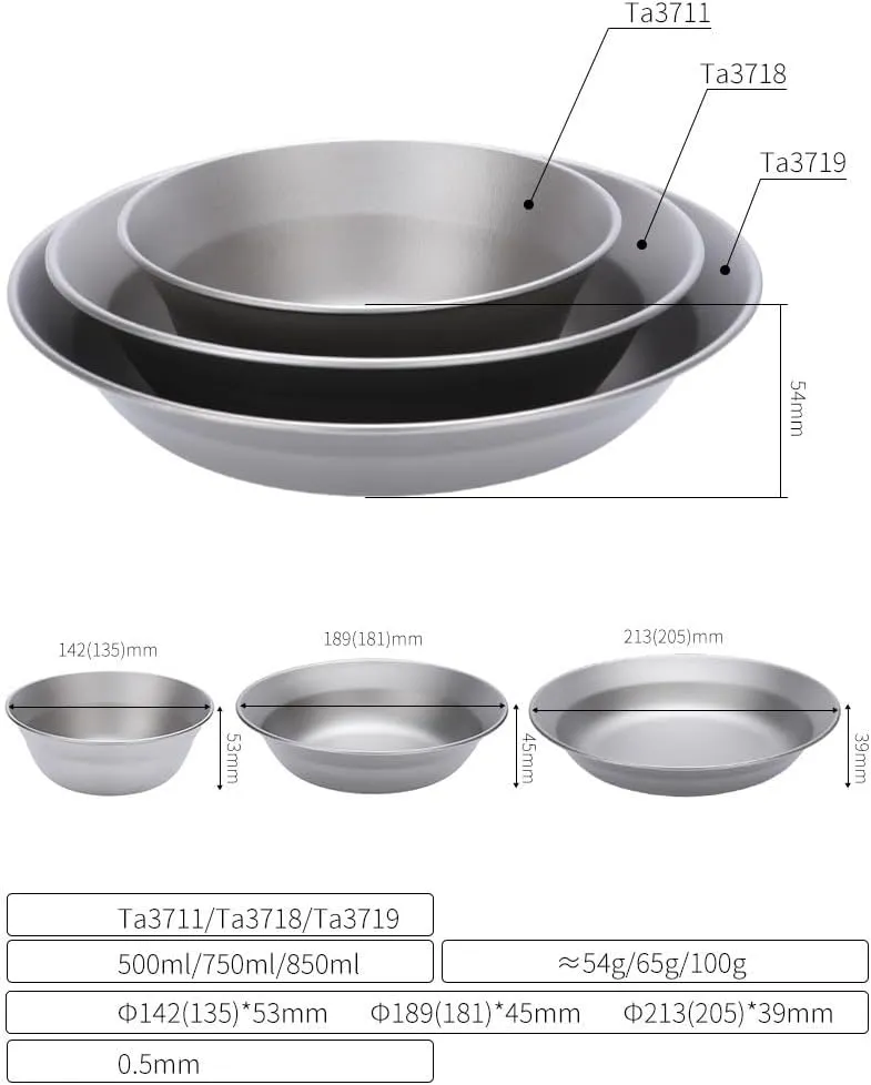 Pure Titanium Bowl Outdoor Camping Portable Tableware Household Salad Plate
