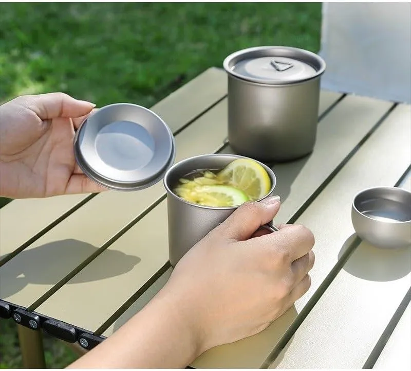 Pure Titanium Mug 350ML Outdoor Camping Household Folding Water Cup Coffee Cup With Lid(1PC)