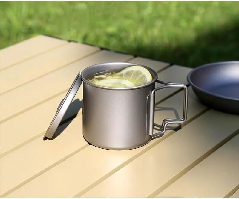 Pure Titanium Mug 350ML Outdoor Camping Household Folding Water Cup Coffee Cup With Lid(1PC)