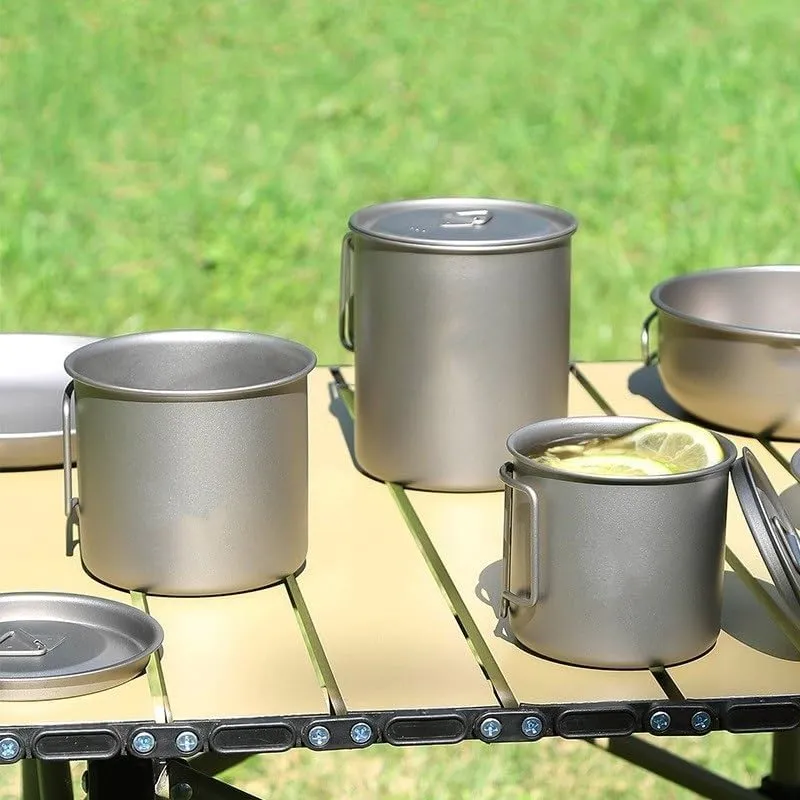 Pure Titanium Mug 350ML Outdoor Camping Household Folding Water Cup Coffee Cup With Lid(1PC)