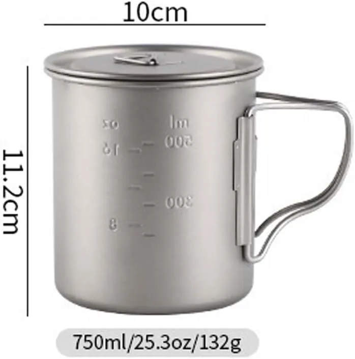 Pure Titanium Mug, Foldable Portable Coffee Mug With Lid, Suitable For Outdoor Camping Or Home Use(750ml)