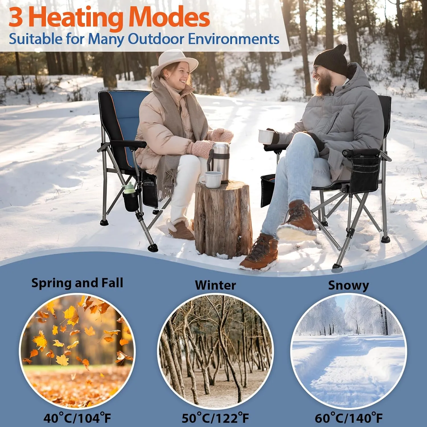 QUYUAN Heated Camping Chair with 20,000 mAh Battery, Fully Padded Heated Camp Chairs, Loog-Lasting for 500 Mins, Heavy Duty Folding Chairs Supports 500 lbs for Camping, Outdoor Sports, Picnics, Beach