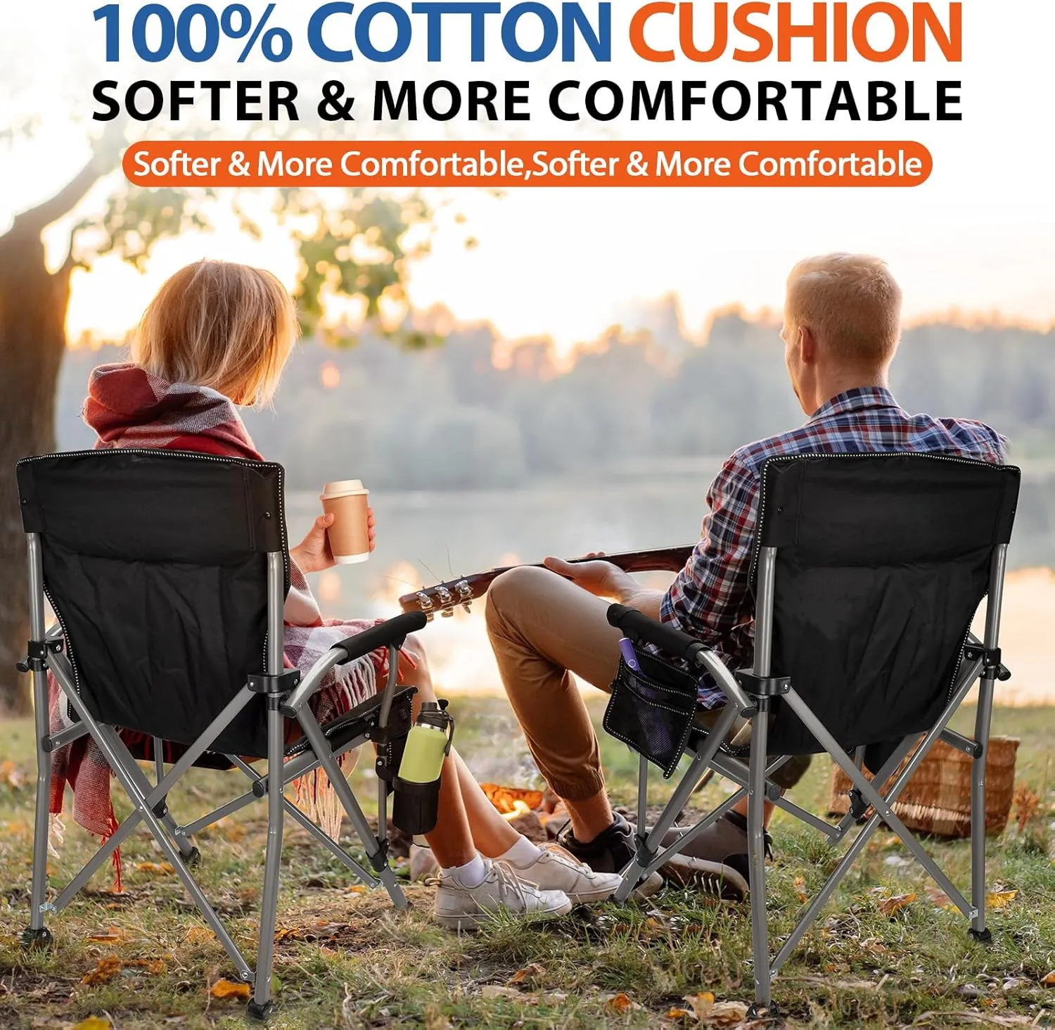 QUYUAN Heated Camping Chair with 20,000 mAh Battery, Fully Padded Heated Camp Chairs, Loog-Lasting for 500 Mins, Heavy Duty Folding Chairs Supports 500 lbs for Camping, Outdoor Sports, Picnics, Beach