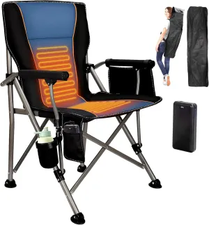 QUYUAN Heated Camping Chair with 20,000 mAh Battery, Fully Padded Heated Camp Chairs, Loog-Lasting for 500 Mins, Heavy Duty Folding Chairs Supports 500 lbs for Camping, Outdoor Sports, Picnics, Beach
