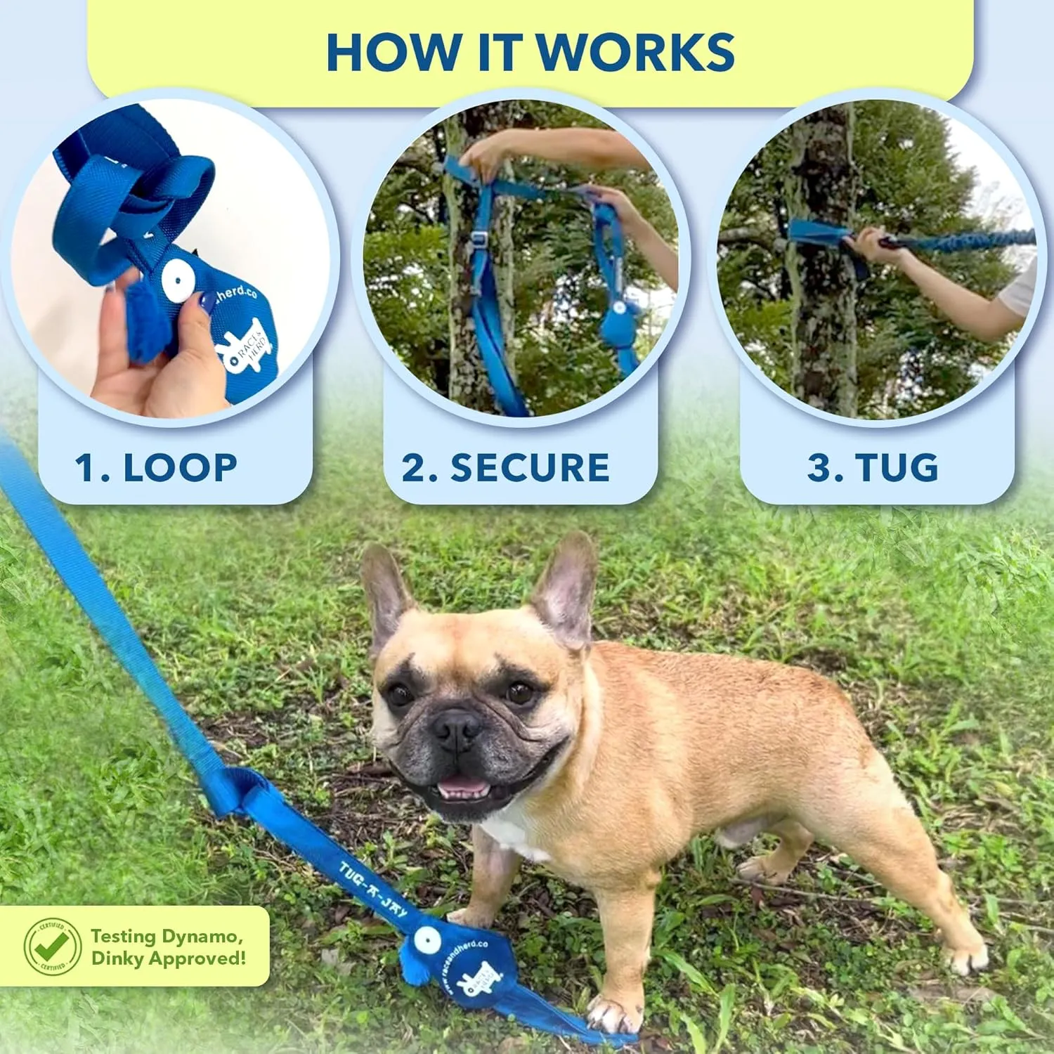 Race&Herd | Tug-A-Jay Outdoor Bungee Rope Toy | Interactive Tree Hanging Exercise Dog Toy for Small to Large Breeds | Durable Tug of War Chew & Tether Play Cord Toys