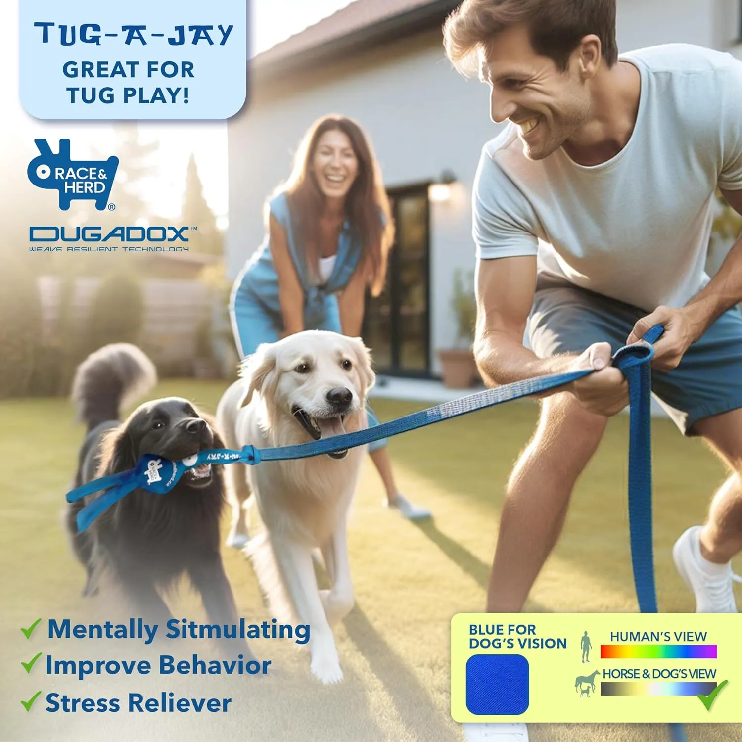 Race&Herd | Tug-A-Jay Outdoor Bungee Rope Toy | Interactive Tree Hanging Exercise Dog Toy for Small to Large Breeds | Durable Tug of War Chew & Tether Play Cord Toys