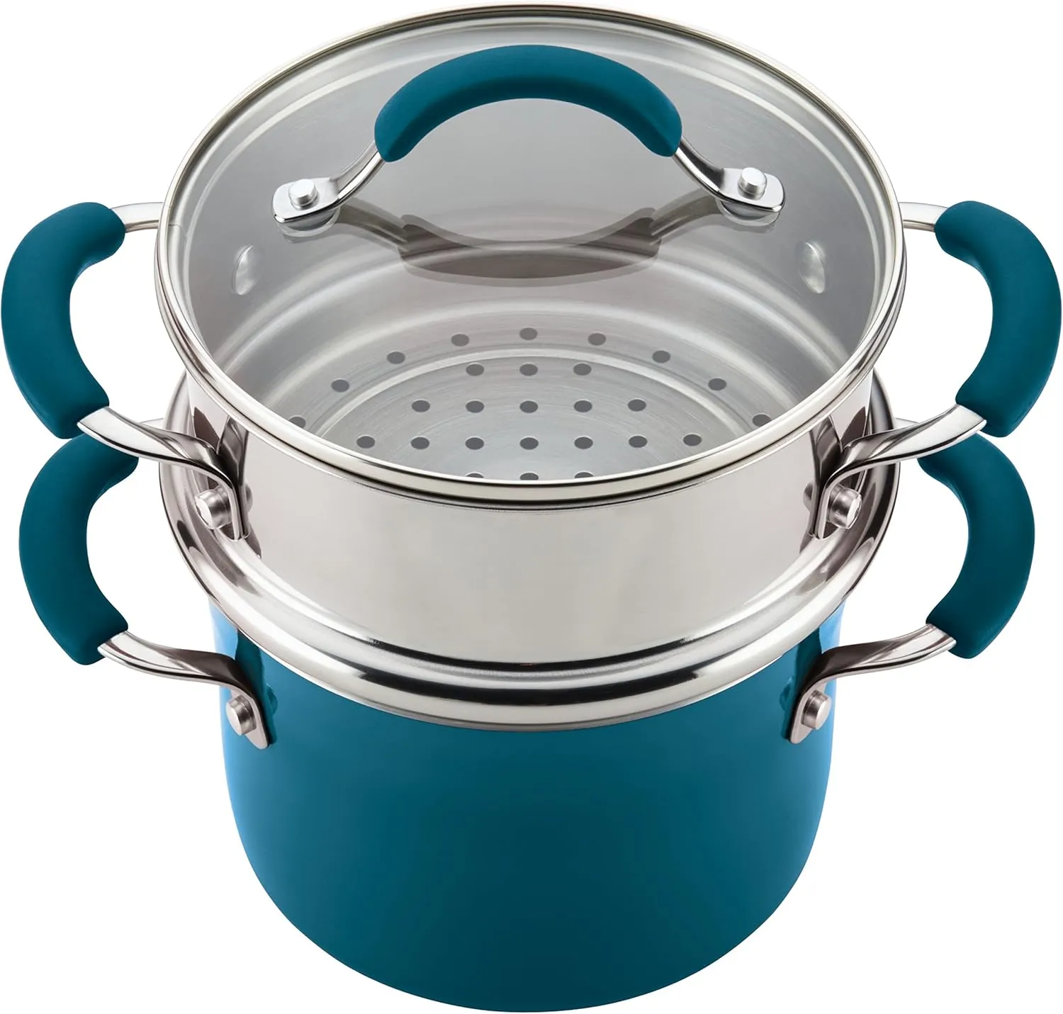Rachael Ray Brights Sauce Pot/Saucepot with Steamer Insert, 3 Quart, Two-Tone Marine Blue
