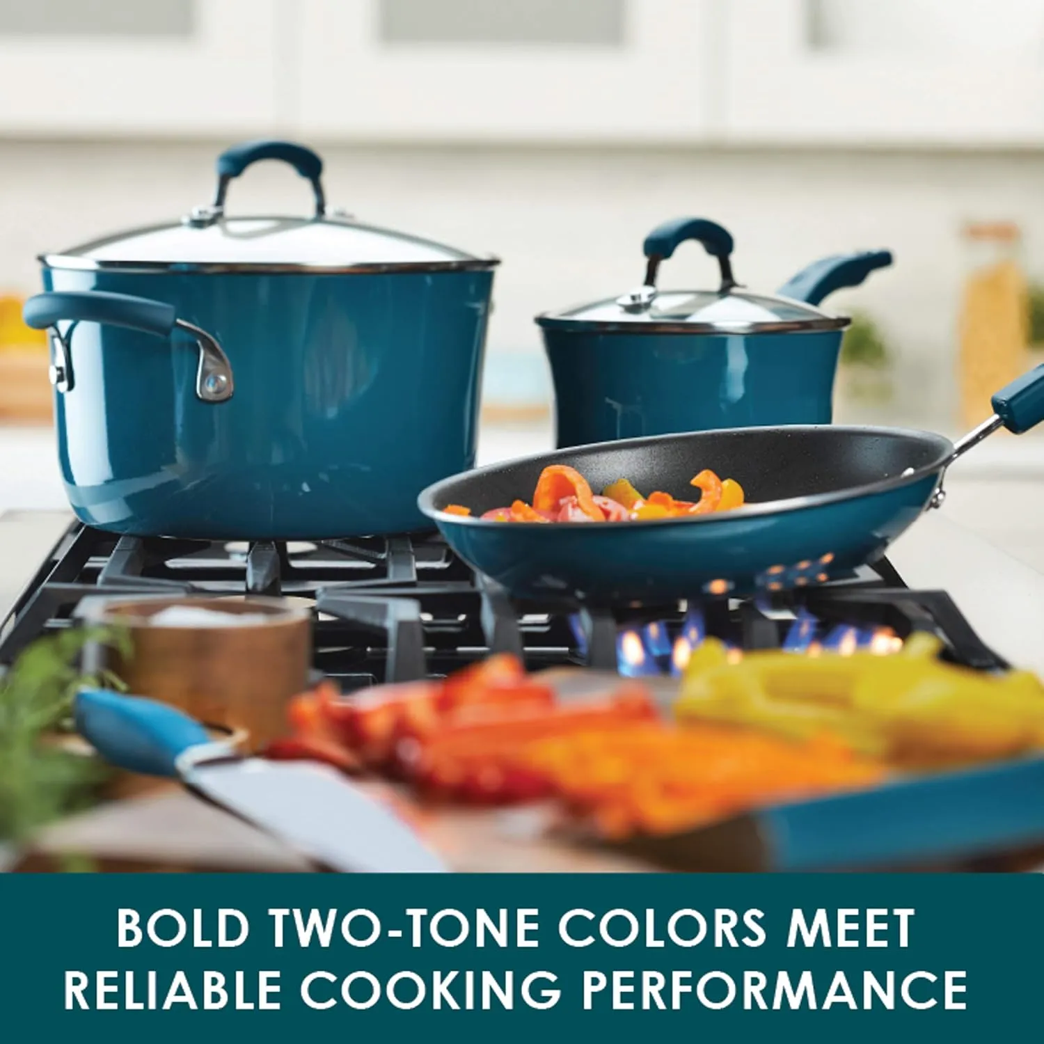 Rachael Ray Brights Sauce Pot/Saucepot with Steamer Insert, 3 Quart, Two-Tone Marine Blue