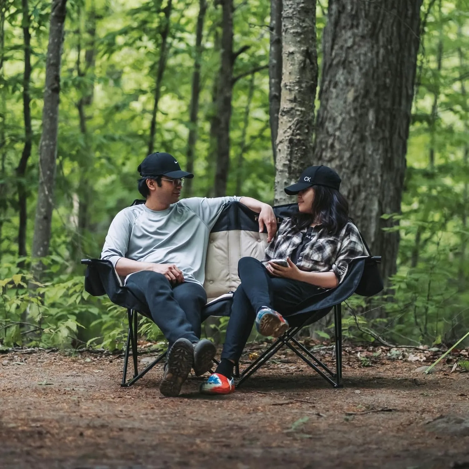REALEAD Oversized Double Camping Chair - Heavy Duty Camping Loveseat for Adults Two Person Support 650 lbs - Outdoor Folding Camp Chair with Cooler Bags for Outside Picnic Beach
