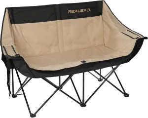 REALEAD Oversized Double Camping Chair - Heavy Duty Camping Loveseat for Adults Two Person Support 650 lbs - Outdoor Folding Camp Chair with Cooler Bags for Outside Picnic Beach