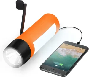 Rechargeable Hand Crank Flashlight/Generator/USB Charger for Phone and Emergency Survival Situations (Orange)