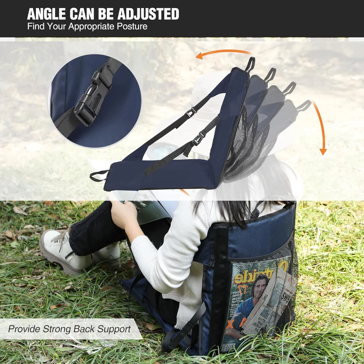 REDCAMP Folding Stadium Seat Cushion with 17" High Backrest, Portable Lightweight Bleacher Chair Outdoor Camping Chair for Hiking, Adjustable Straps, 250 LBS Weight Capacity