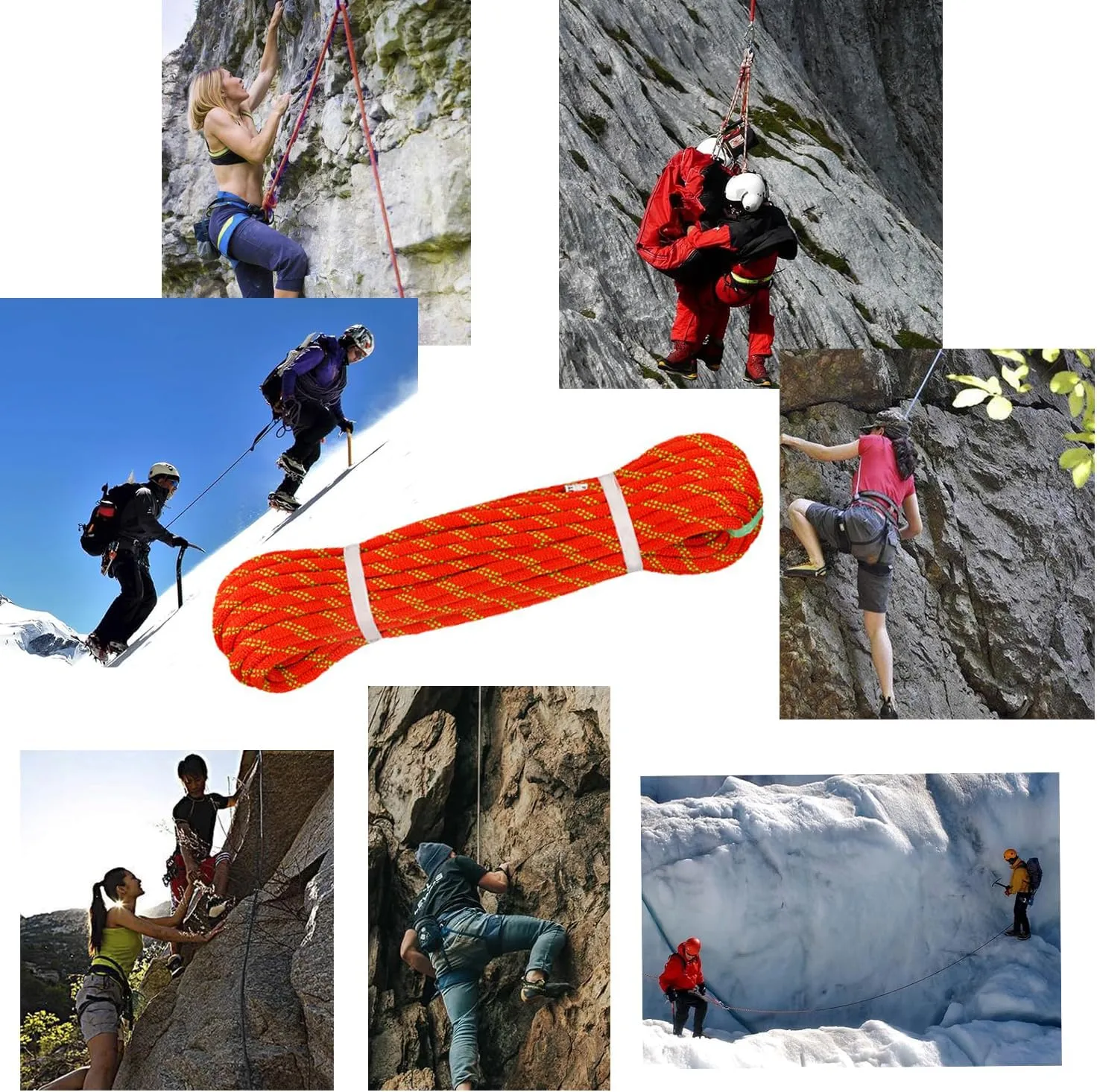 Ritafc Static Rope UIAA Rappelling Rope 11mm 200FT Static Line Nylon Kern Mantle Rope for Rock Climbing, Mountain Tree Climb, Hauling, Rescue Equipment