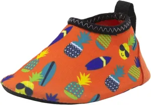 Robeez Kids Aqua Shoes Boys & Girls Slip Resistant Neoprene Water Shoes for Summer, Beach, Pool, Cool Pineapple Orange Spandex, 18-24 Months