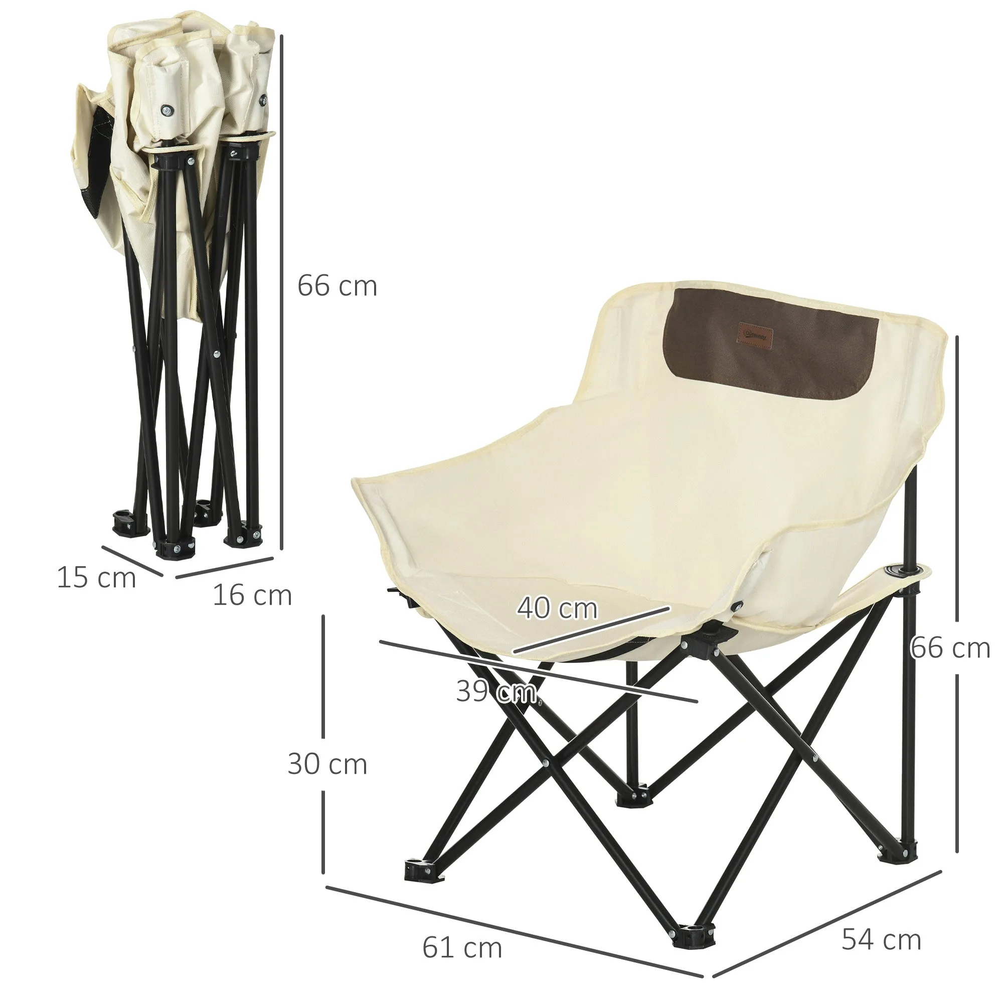Rootz Camping Chair - Foldable Seat - Portable Chair - PVC-Coated Fabric - Easy Transport - 61cm x 54cm x 66cm