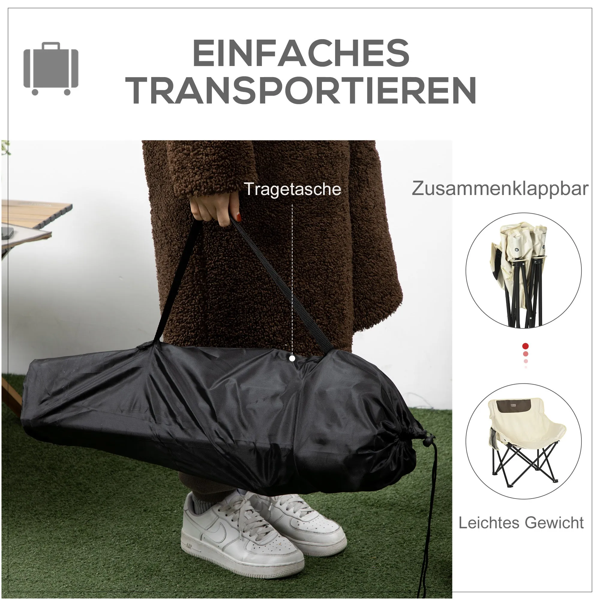 Rootz Camping Chair - Foldable Seat - Portable Chair - PVC-Coated Fabric - Easy Transport - 61cm x 54cm x 66cm