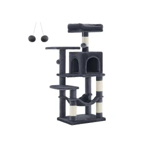 Rootz Cat Scratching Post - Cat Tree - Cat Climbing Frame - Chipboard Construction - 45cm x 35cm x 112cm - Smoke Gray - Plush Cover - Sisal Rope - Sturdy Design - Easy Assembly - Ideal for Multiple Cats - Max. Load Capacity 40kg
